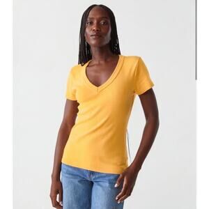 Michael Stars Niki Citrus Yellow V-Neck Tee OS NWT 100% Cotton USA Made